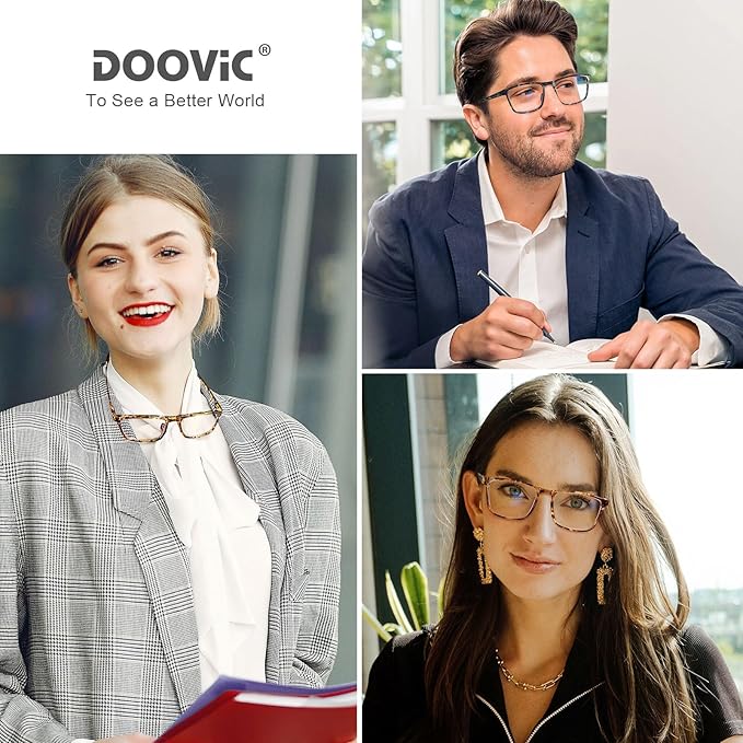 DOOViC 2 Pack Reading Glasses for Women Men TR90 Flexible Lightweight Anti Eyestrain Blue Light Blocking Computer Readers