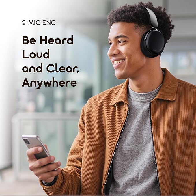 Oraimo BoomPop N Highbrid Active Noise Cancelling Headphones, 65H Playtime, 3 EQ Modes, Deep Bass, Bluetooth 5.4, Wireless Over-Ear Headphones with Microphone for Office Travel, Black