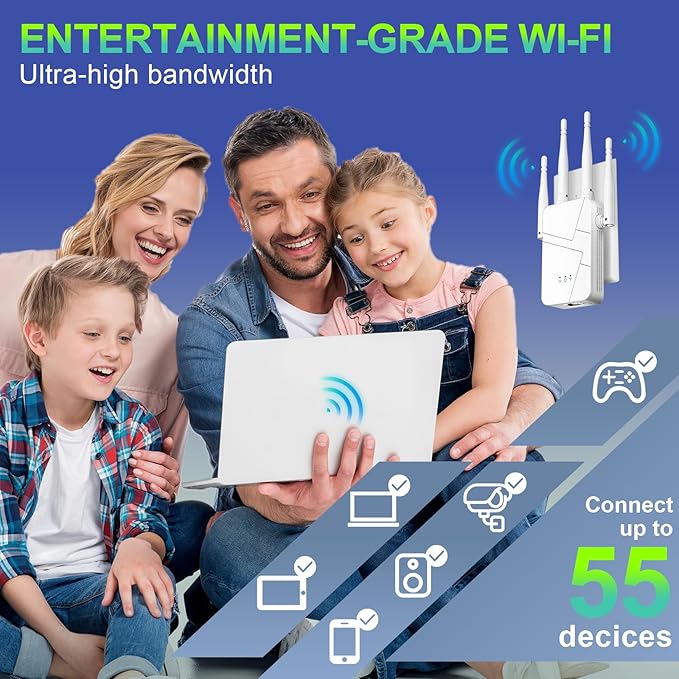 2025 WiFi Extender, 15888 sq.ft Internet Extender WiFi Booster, Long Range Wireless Repeater Signal Amplifier for Home, Mesh Wi-Fi 99% Faster | Broader Than Ever, Support 55+ Devices, 1-Tap Setup
