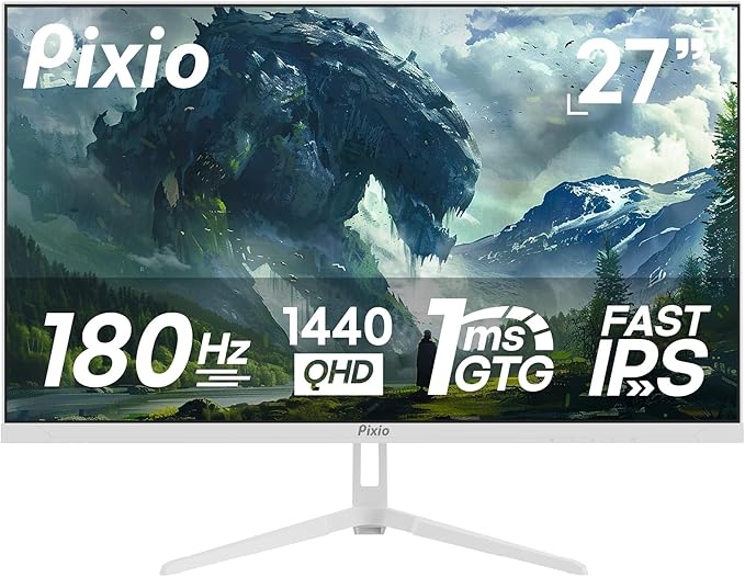 Pixio PX278 Wave White 27 inch 180Hz Refresh Rate QHD 1440p Resolution Fast IPS Panel 1ms GTG Response Time White Gaming Monitor with FreeSync