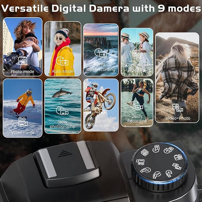 8K Digital Camera for Photography, WiFi Touchscreen Vlogging Cameras for YouTube with Autofocus,16X Digital Zoom Video Camera with 3000mAh Battery, Dual-Lens, Lens Hood, 32GB TF Card,Black