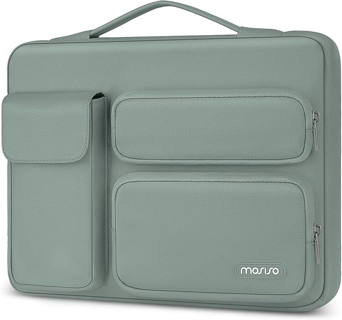 MOSISO 360 Protective Laptop Case 15 inch, Laptop Sleeve Compatible with MacBook Air 15 M4 A3241 M3 A3114 M2 A2941 2025-2023, Dell XPS 15,Side Open Bag with 2 Raised&1 Flapover Pockets, Antique Green