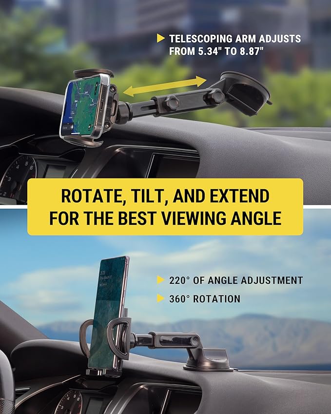 Scosche UH2WDEXCLN Universal Hands Free Phone Mount for Car Windshield/Dashboard, Suction Cup Cell Phone Holder with 360° Rotation, Includes Screen Cleaner, Stand Compatible with iPhone and Android