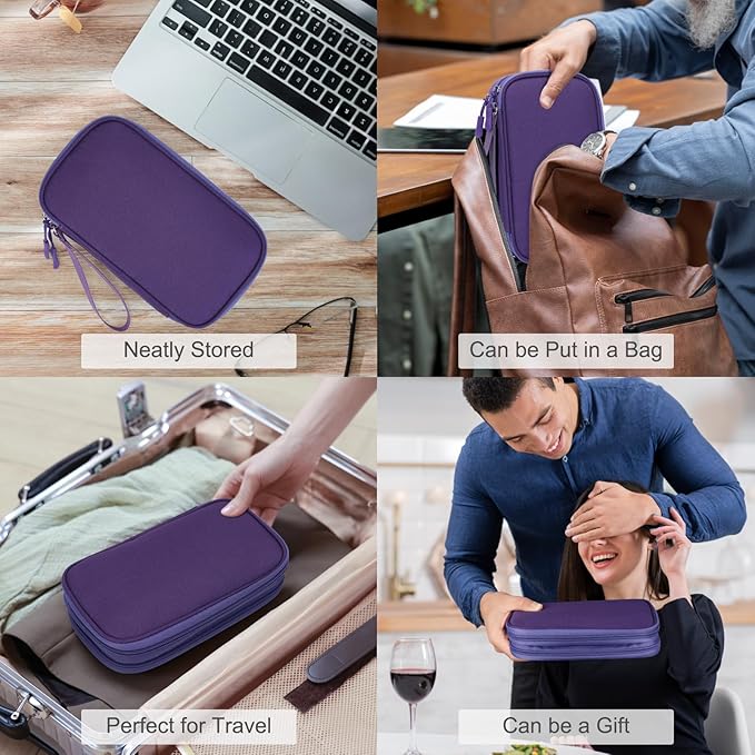 FYY Electronic Organizer, Travel Cable Organizer Bag Pouch Electronic Accessories Carry Case Portable Waterproof Double Layers Storage Bag for Cable, Charger, Phone, Earphone, Medium Size- Purple
