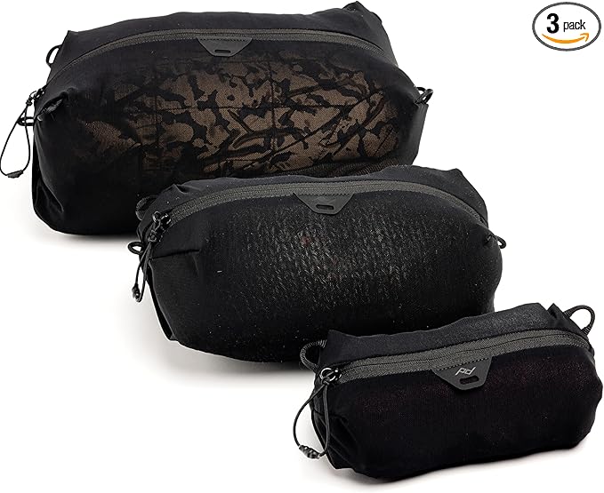 Peak Design Ultralight Packing Cube Bundle, Black, Stretchy Mesh Cubes with Strap Attachment Points and Luggage Pass Throughs, Zipper Opening, Travel Organizer for Men and Women, Sizes XXS, XS, S