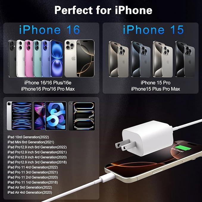 Fast iPhone 17 16 15 Charger Type C Charger Fast Charging Block,3Pack 20W Quick USB C Phone Chargers 6FT USB C Charging Cord for iPhone 17/17 Pro/17 ProMax/17 Air/16 Pro/16 ProMax/16e/15 ProMax/15Plus