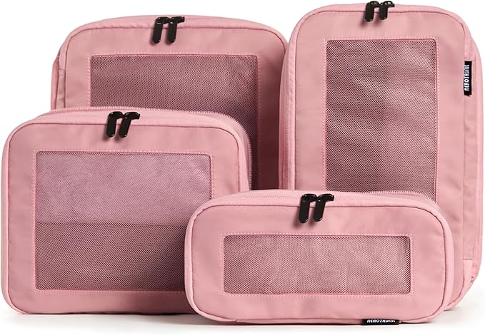 Compression Packing Cubes for Travel - Luggage Organizer Bags - Double Zipper Packing Cubes for Suitcases (4-Pack, Rose)