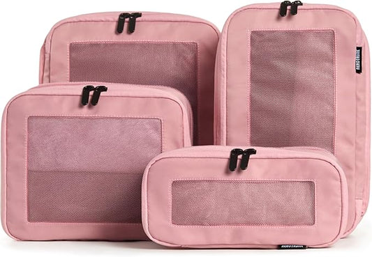 Compression Packing Cubes for Travel - Luggage Organizer Bags - Double Zipper Packing Cubes for Suitcases (4-Pack, Rose)