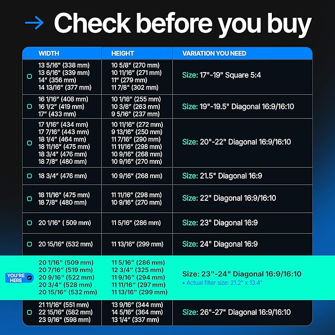 Universal Acrylic 23, 23.6, 23.8, 24 Inch Computer Privacy Screen Filter for Widescreen Computer Monitors - 21.2" x 13.4" (541 x 342 mm) - Monitor Frame Hanging Type