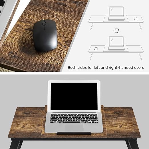 SONGMICS Laptop Desk, Bed Sofa Breakfast Tray, Adjustable Tilt Top, Right-Left Handed, Adjustable Folding Legs, Drawer, Rustic Dark Brown ULLD110B01