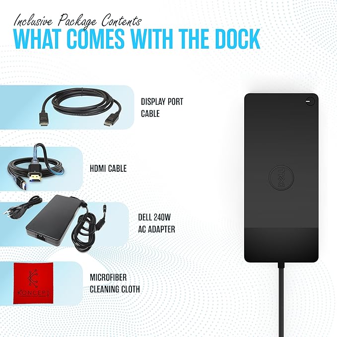 WD19DCS Dell Docking Station USB C - Dual Monitor Docking Station with 240W, HDMI Cable, DisplayPort Cable & Microfiber Cleaning Cloth - Performance Dock Station (Renewed)