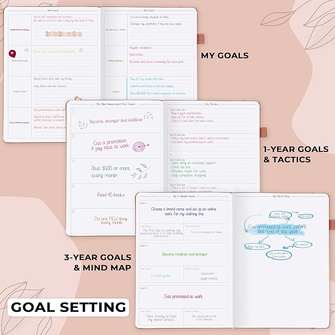 GoGirl Planner PRO Schedule - Undated Planner with Hourly Time Slots, Monthly, Weekly & Daily Organizer, Appointment Book for time Management, 7"x10" Hardcover, Lasts 1 Year - Dusty Pink