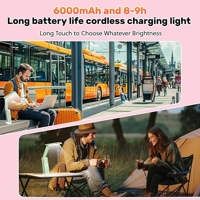 VAVOFO Cute Desk Lamp, Foldable & Portable LED Lamp with 6000mAh Rechargeable Battery, 3 Color Modes, USB-C Cordless Study Lamp for Bedroom, Office, Kids Room (Pink)