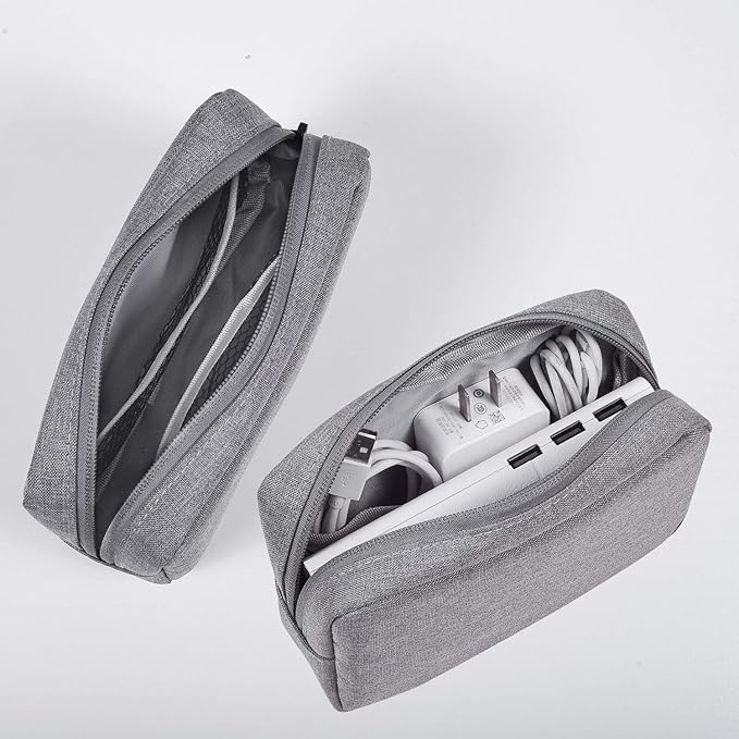 Electronics Accessories Organizer Bag,Portable Digital Storage Bag for Cable,Power Bank,Charger,Charging Cords,Mouse,Adapter,Earphones and More Out-Going,Business,Travel Gadget Bag,Grey(Small+Big)