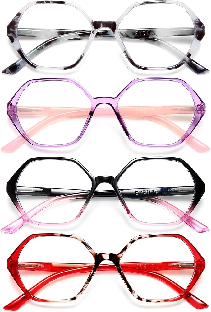 EYEURL 4-Pack Reading Glasses for Women Blue Light Blocking Computer Glasses Vintage Design Diamond Shaped Frame Readers for Women Men Anti Glare Filter Lightweight Spring Hinge Eyeglasses,2.0