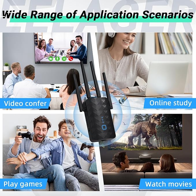 2025 WiFi Extender Signal Booster for Home,AC1200Mbps Dual Band (5GHz/2.4GHz), Covers up to 10000 Sq.ft,Easy to Set Repeater Wireless with Ethernet Port (Black)