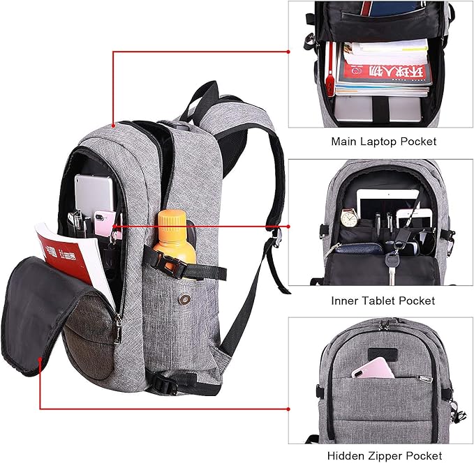 Travel Laptop Backpack Water Resistant Anti-Theft Bag with USB Charging Port and Lock 17.3 Inch Computer Business Backpacks for Women Men Gift,Bookbag Casual Hiking Daypack