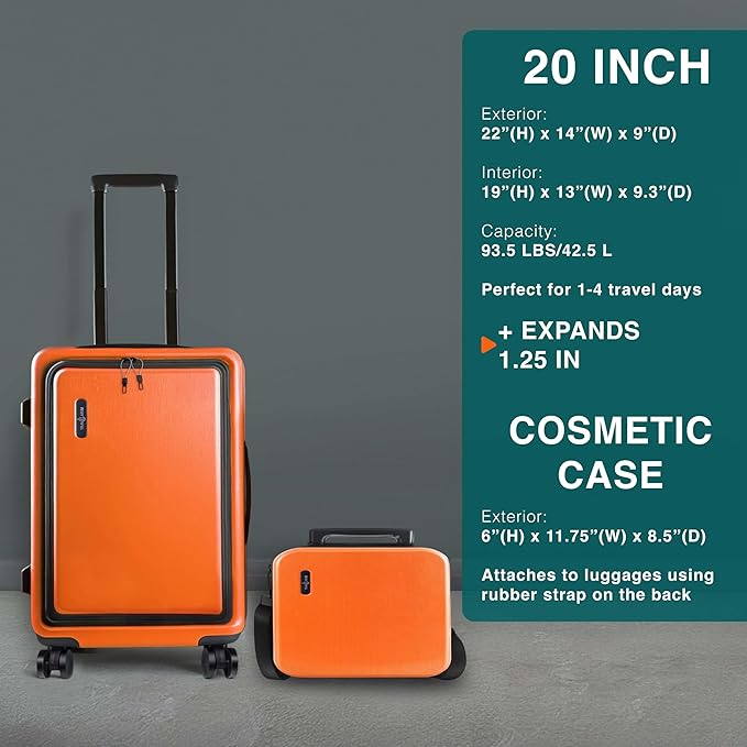 Luggage Sets 3 Piece, 22 Inch Carry on Luggage and 24 Inch Suitcases with Wheels Spinner, Durable Hard Shell Suitcase Set, Expandable Travel Suitcase, Orange