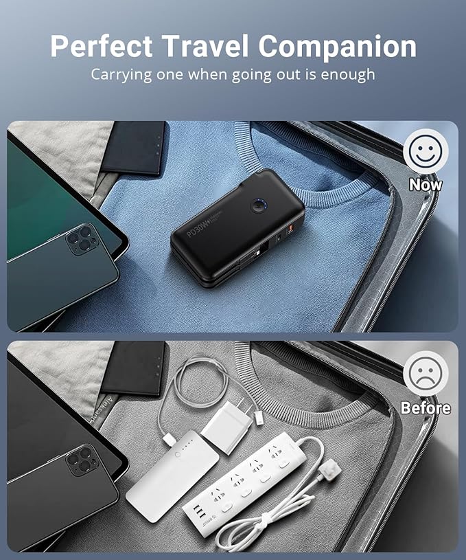 Portable Charger, Power Bank, 16000mAh Power Bank Built-in AC Wall Plug and Cables, PD 30W and QC4.0 Fast Charger for iPhone and Android Phones and Most Electronic Devices (Black)