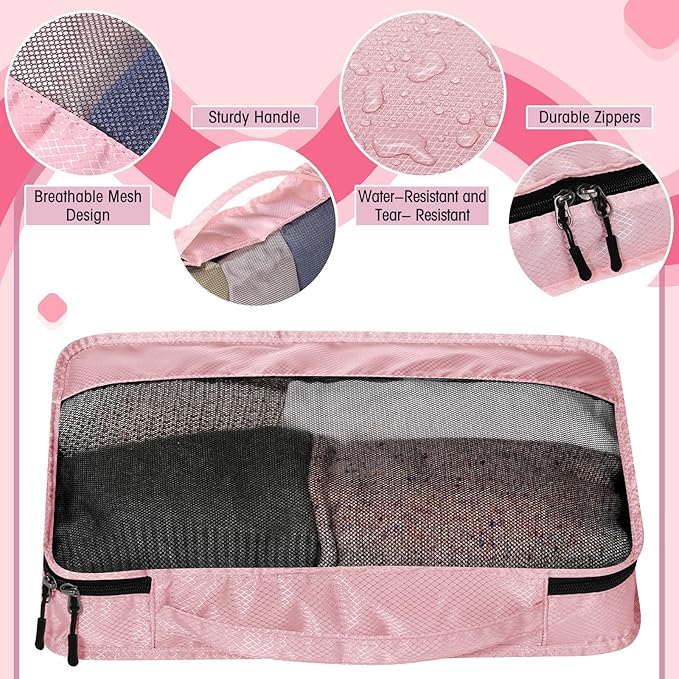 5 Pcs Packing Cubes for Suitcase Large Travel Cubes Carry on Luggage Organizer Bags for Clothes Accessories(M,Pink)