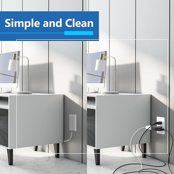 LIDER Outlet Extender with 3 Receptacles, 12W USB Type-A, and USB Type-C, USB Port, Ultra-Thin Wall Plate Plug with Cord Extender, 3-Outlet Power Strip, Flat-Face, ETL-Listed, 3ft Cord, White, 2 Pack