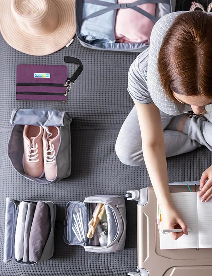 Peicees World Travel Essentials Currency and Passport Organizers Cash Cards Tickets Holder RFID Blocking Wallet, Purple