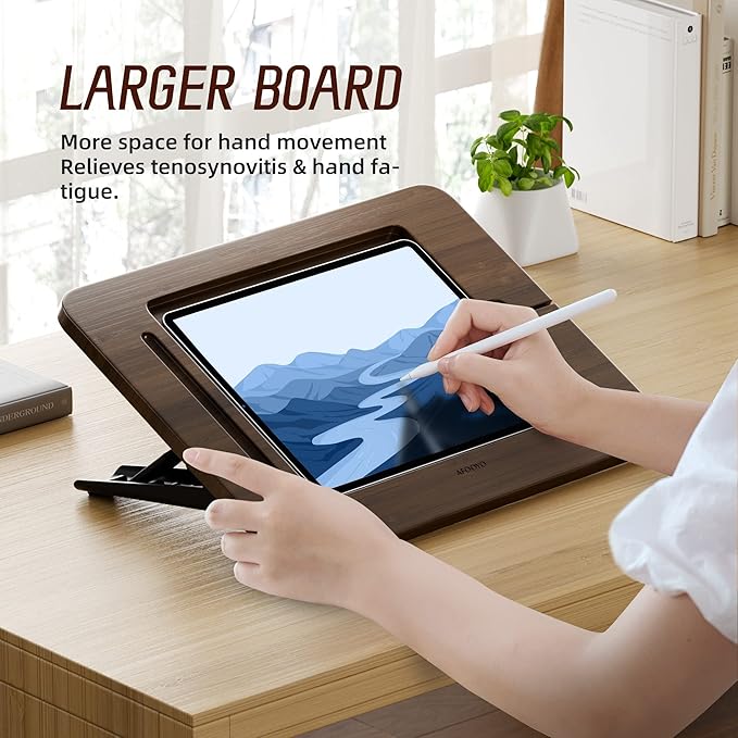 Bamboo Tablet Drawing Stand Tablet Holder - Portable & Adjustable 5 Angles,Laptop Stands Riser,Compatible with 12.9/13 inch iPad Pro-3rd-7th Gen(Walnut Varnish)