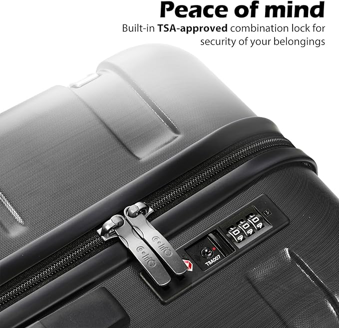 Coolife Luggage Expandable 3 Piece Sets PC+ABS Spinner Suitcase 20 inch 24 inch 28 inch (Charcoal., 3 piece set)