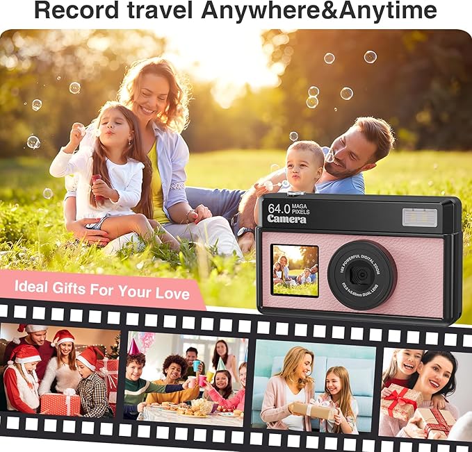Digital Camera for Photography and Video, FHD 4K Kids Camera 64MP Point and Shoot Digital Vlogging Cameras with 32GB SD Card for Beginners Teen Girls Boys Gifts