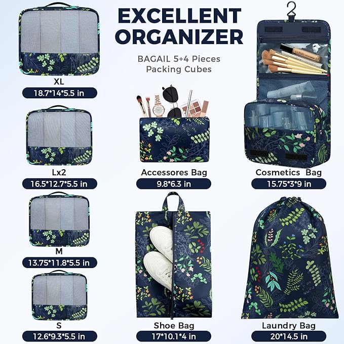 BAGAIL 9 Set Packing Cubes Luggage Packing Organizers for Travel Accessories