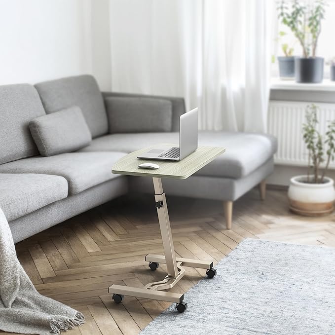 SHW Mobile Height Adjustable Laptop Rolling Cart with Height Adjustment from 28" to 33", Maple