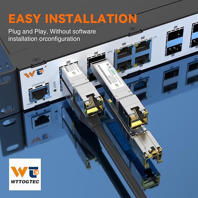 10G SFP+ to RJ-45 Transceiver, 1.25/2.5/5/10G-T Copper SFP+ CAT6a Module, Auto-Negotiation, Up to 30m, for Cisco SFP-10G-T-S, Meraki, TP-Link, Mikrotik, Netgear and More