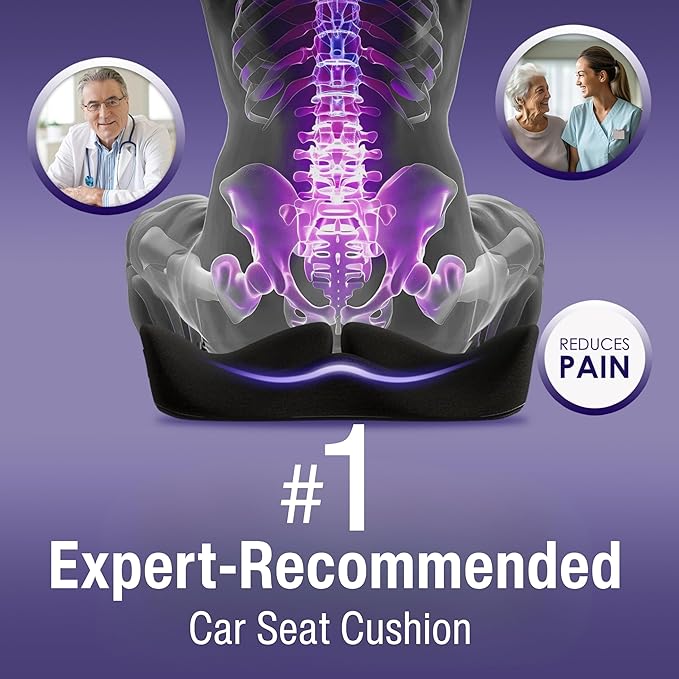 Pressure Relief Seat Cushion for Tailbone Pain – X Large Office Chair Cushion for Back Pain, Coccyx & Sciatica Pain Relief Pillow. Memory Foam Seat Cushions for Office Chairs + Extra Cover (Green)