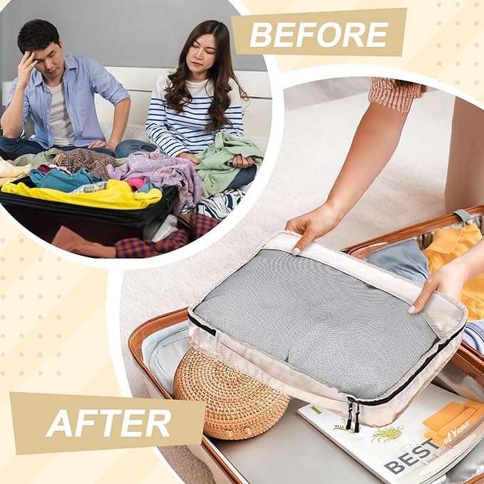 5 Pcs Packing Cubes for Suitcase Large Travel Cubes Carry on Luggage Organizer Bags for Clothes Accessories(Mixed,Khaki)