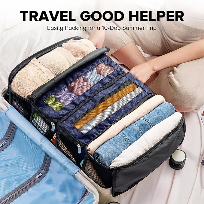 Suitcase Organizer, Travel Luggage Organizer Hanging Shelves Packing Cube Closet/Collapsible Portable Travel Organizer for Carry-on