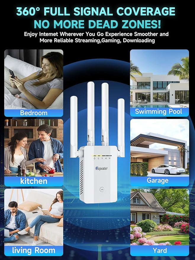 2026 New WiFi Extender Signal Booster for Home, Long Range WiFi Repeater Wireless Routers Signal Amplifier, Mesh WiFi 15X Faster Access Point with Ethernet Port, Easy Setup, 5 Working Mode