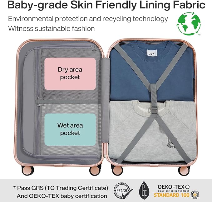 mixi Luggage Suitcase with Spinner Wheels, Hardside Rolling Suitcase PC with Cover & TSA Lock Lightweight Travel Case 26in Checked in, Pink