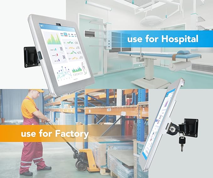 on Wall Mount Bracket for 2025 iPad 11"(A16) 11th / 2022 iPad 10.9" 10th Gen.,Excluding Other 10.9"/ 11",with Anti Theft Lock & Key,Rotate Arbitrary Adjustment Angle,Metal,(Silver)