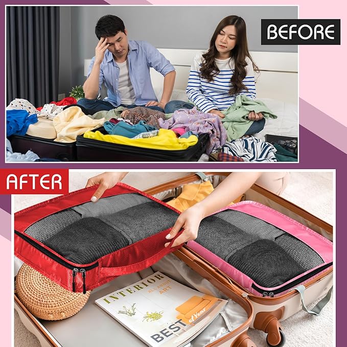 5 Pcs Packing Cubes for Suitcase Large Travel Cubes Carry on Luggage Organizer Bags for Clothes Accessories(M,Purple)