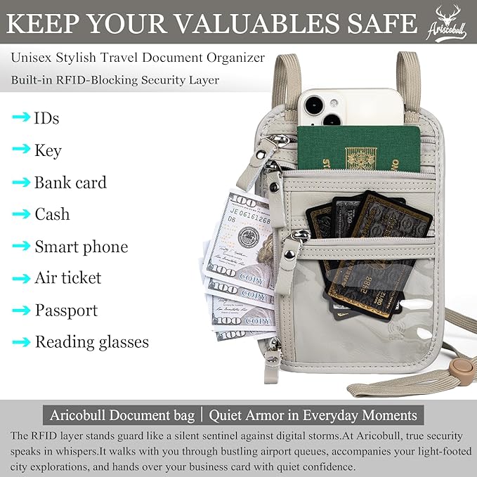 Neck Wallet - Rfid Wallet Women - passport holder for travel - Travel Wallet Passport Holder For Travel Women - 10.3x6.8inch (Silver White)