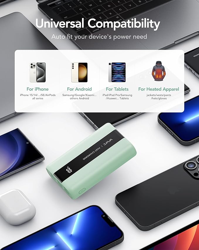 VRURC Power Bank,20000mAh Portable Charger Fast Charging,Compact Travel Essentail,4 Outputs 3 Inputs Battery Pack USB C for iPhone Series,Samsung,Android-Green