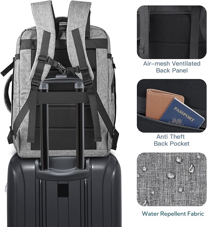 Carry On Backpack, Extra Large 40-50L Travel Backpack for Men & Women, Expandable Backpack For Airplanes, 17 Inch Laptop Backpack, Luggage Suitcase 40L Daypack Lightweight Business Weekender Bag, Grey