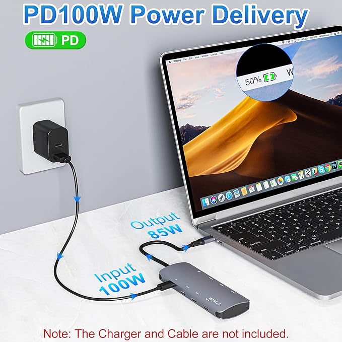USB C Hub 10Gbps, USB C Splitter with 4K@60Hz Video Output, 100W Power Delivery Charging, Data Transfer, USB4 Hub Multiport Adapter for MacBook Pro/Air, iPad Pro, Mac mini and More Type C Devices