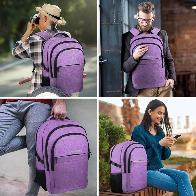 Lapsouno Extra Large Travel Backpack, Travel Laptop Backpack, Multiple Pockets 17.3 Inch Carry on Backpack with USB Port, TSA Friendly Water Resistant College School Business Bag for Women, Purple