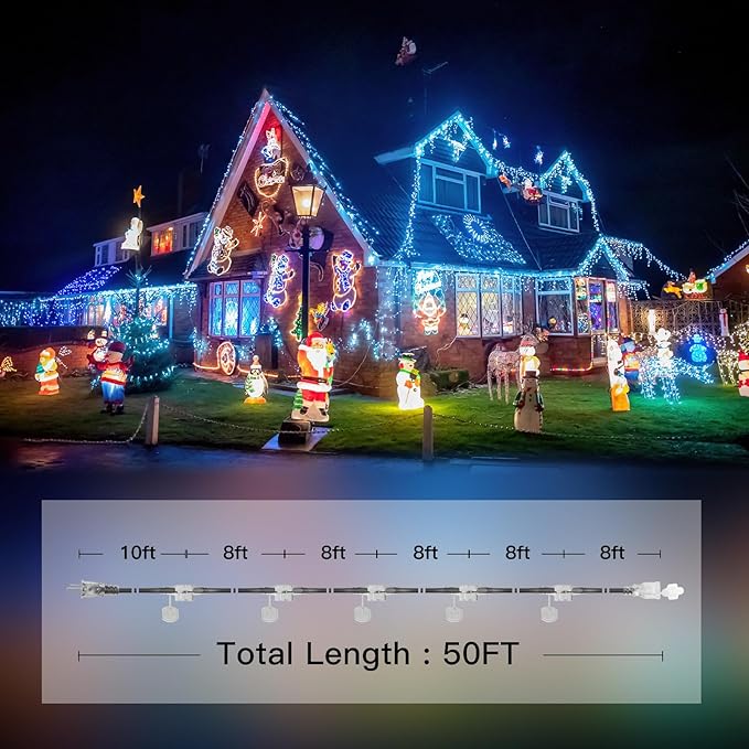 addlon 50FT Black Outdoor Extension Cord with Mutil Outlets Evenly Spaced 6 Outlets 16/3 SJTW Weatherproof Power Cable for Indoor Outdoor Christmas Halloween with Indicator Lights ETL Listed