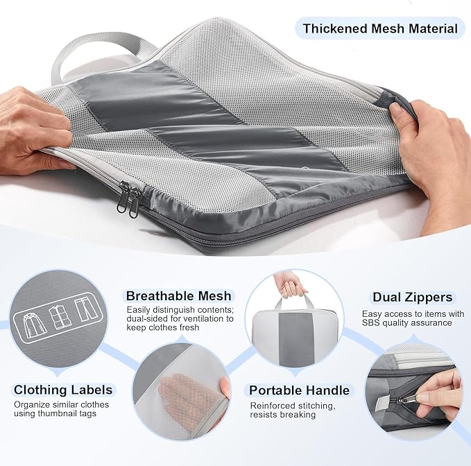 8 Set Compression Packing Cubes for Travel Essentials,Compressible Expandable Packing Cubes for Suitcase,OlarHike Luggage Organizer Bags for Travel,Handy Helper for Organizing Clothes(Gray)