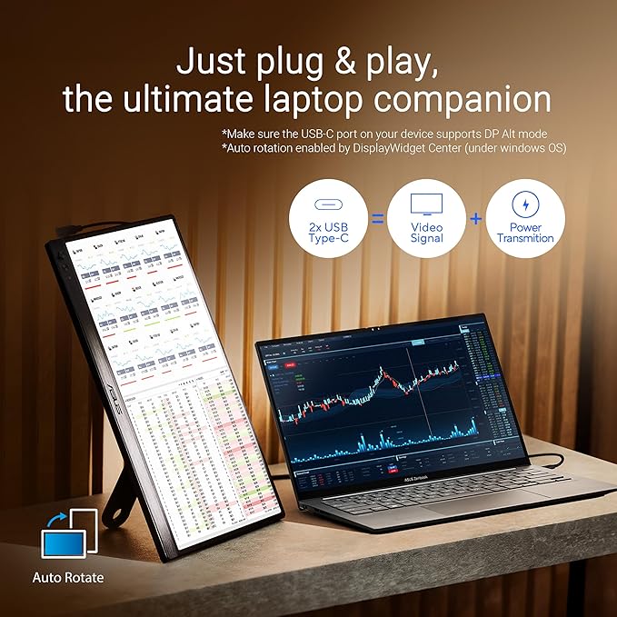 ASUS ZenScreen 16” Portable USB Monitor (MB169CK) - Full HD, IPS, Dual USB-C, Mini-HDMI, Eye Care, Flicker Free, Blue Light Filter, Anti-Glare Surface, 360° Kickstand, 3 yr Warranty