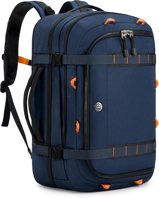 Tolaccea Travel Laptop Backpack, TSA Flight Approved Carry On Travel Duffel Backpack, Dual Laptop Storage for 17.3" and 15.6" Laptop, Large Luggage Backpack 40-45L Expandable for Men Women (Navy Blue)