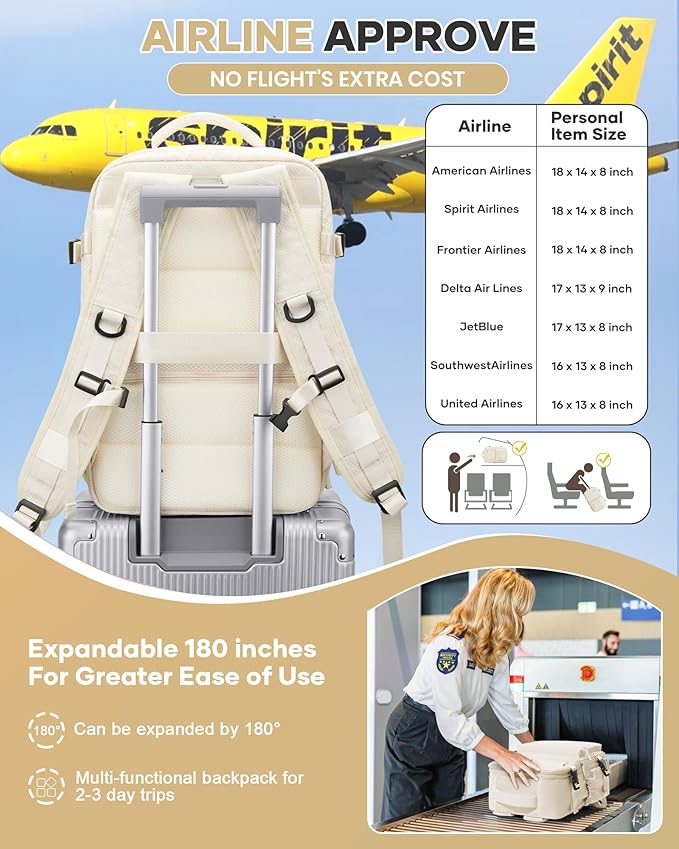 Vacuum Travel Backpack with Pump for Women,Personal Item Carry on Backpacks Flight Approved 18x14x8 inches for Men,Laptop Waterproof Work Compression bags Casual Daypack Beige.