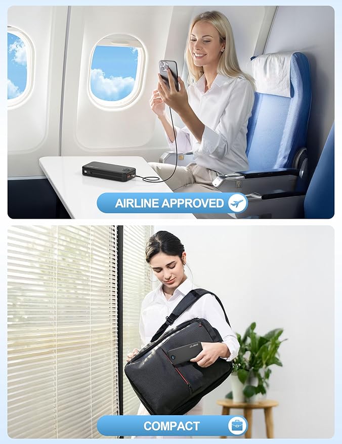 Portable Charger Power Bank, 20000mAh 22.5W USB C Fast Charging with Built-in Cables & Wall Plug, External Battery Bank with LED Display, Travel Essential Compatible with iPhone, iPad, Samsung Black